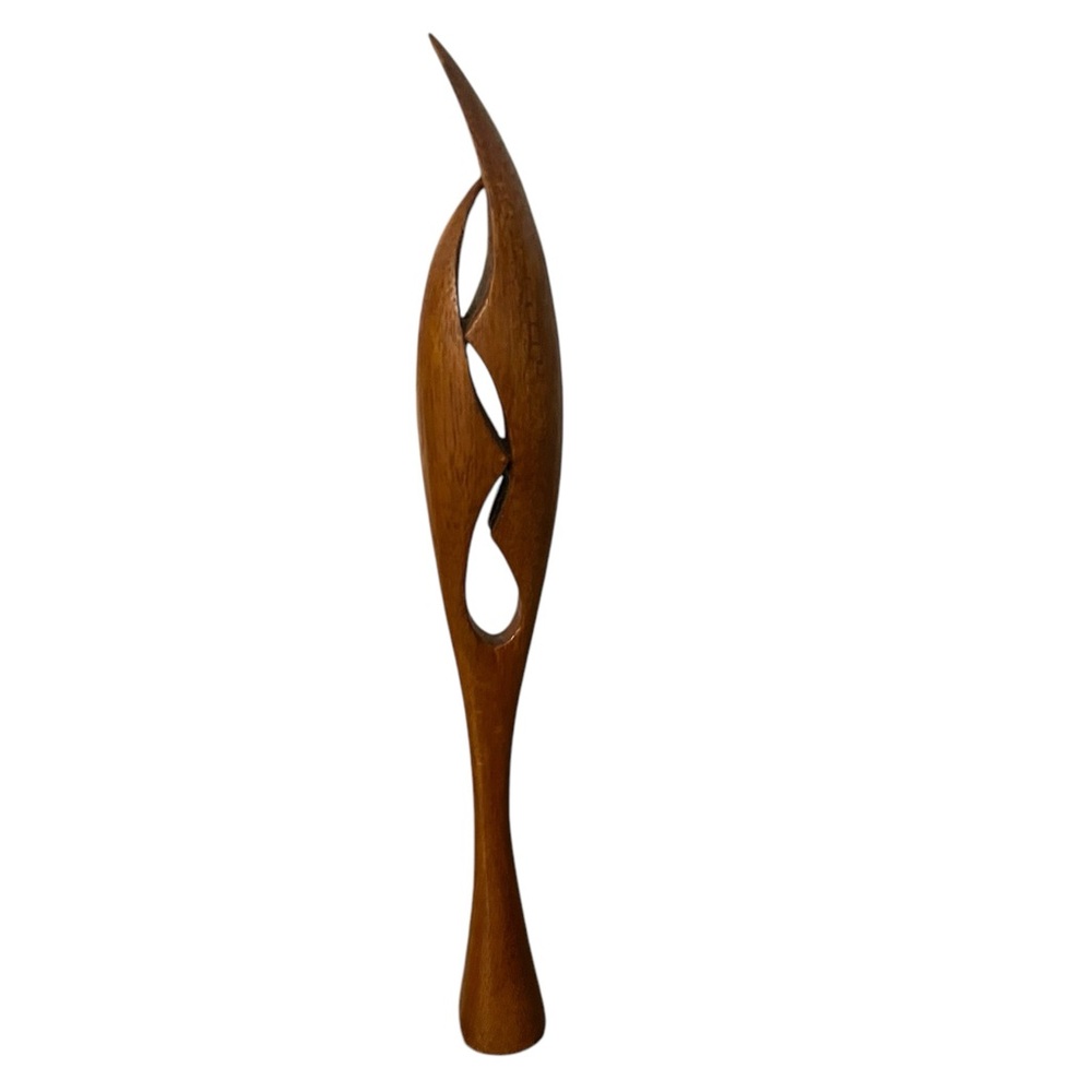 Hand Carved MCM Minimalist Wood Sculpture Artist Signed 11.25”H